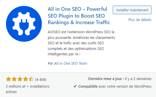 La page d'installation de All in One SEO dans WordPress