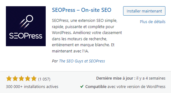 La page d'installation de SEOPress dans WordPress