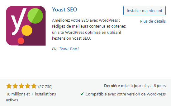 La page d'installation de Yoast SEO dans WordPress