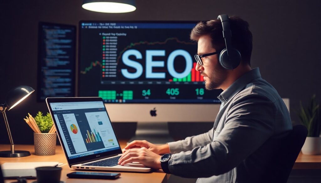 webmaster travaille sur un projet SEO