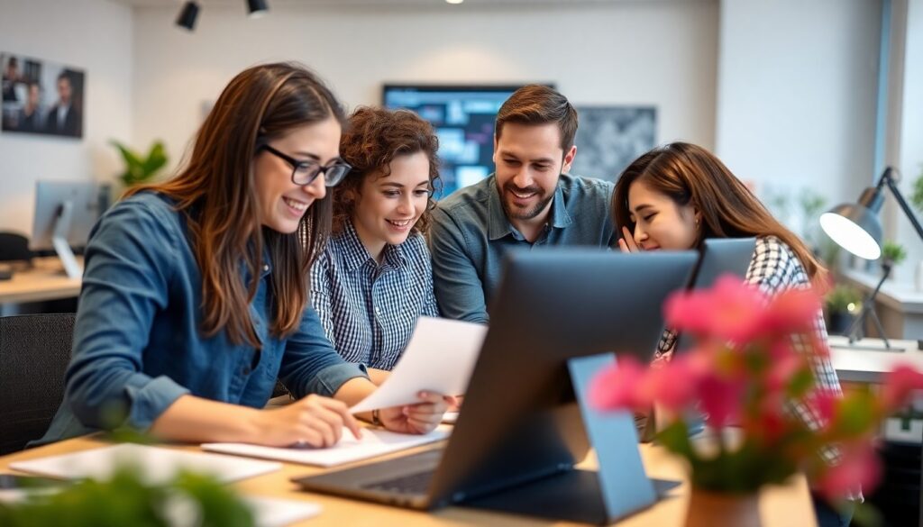 équipe de web designers travaille sur un projet dans un open space