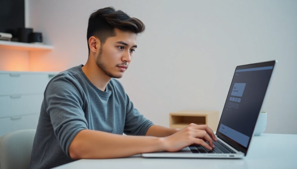 Technicien travail sur la maintenance d'un site internet sur son ordinateur portable