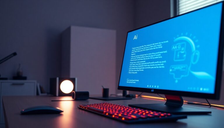 IA en train de rédiger un article blog sur un écran PC