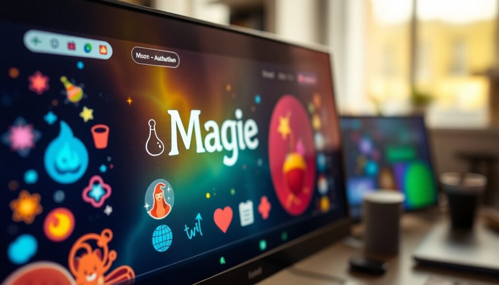 Le mot "Magie" et d'autres éléments de magie affichés sur un écran PC